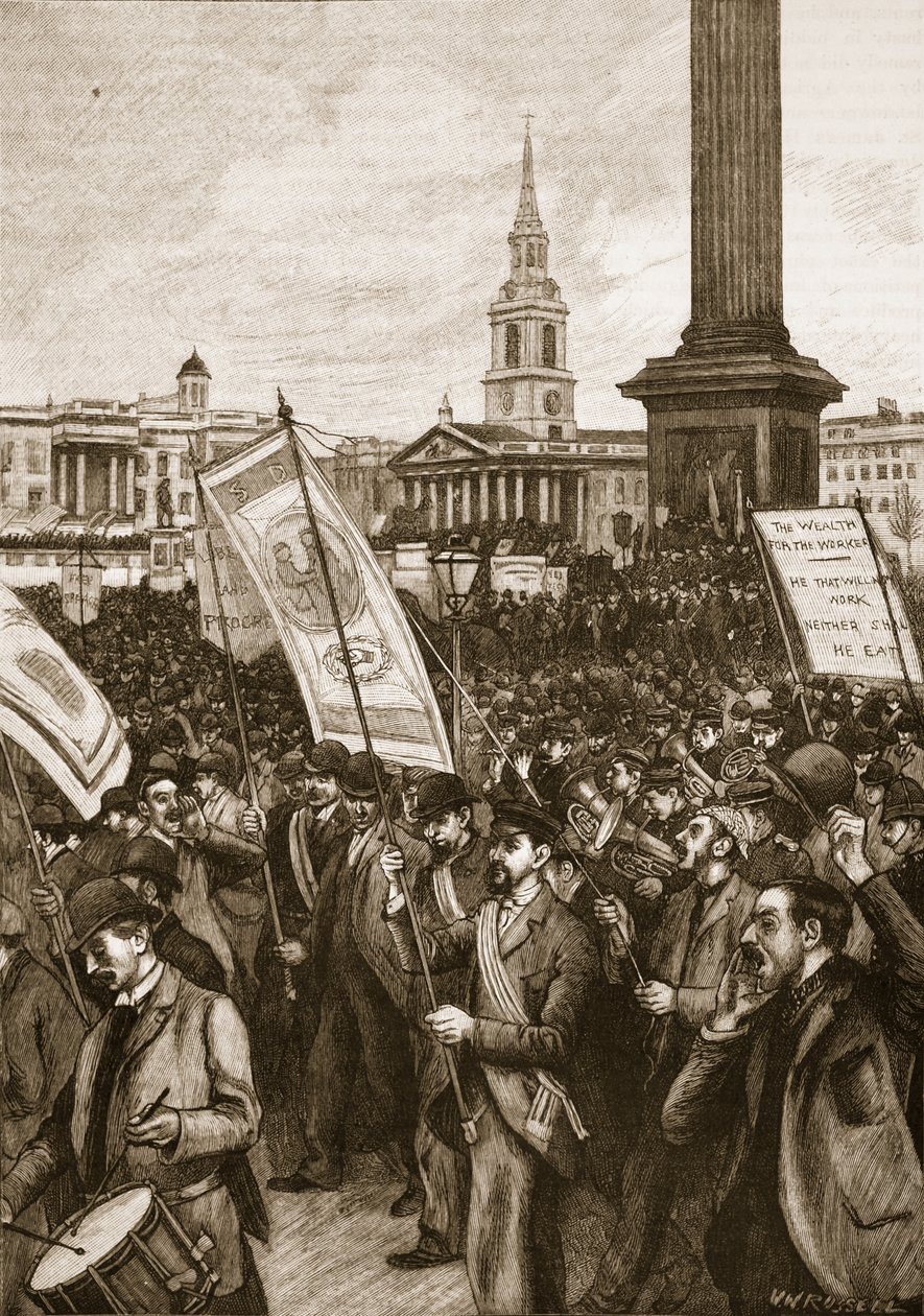 Öffentliche Versammlung auf dem Trafalgar Square zur Erinnerung an den Blutigen Sonntag, 1892, Illustration aus Cassells Illustrierter Geschichte Englands von English School