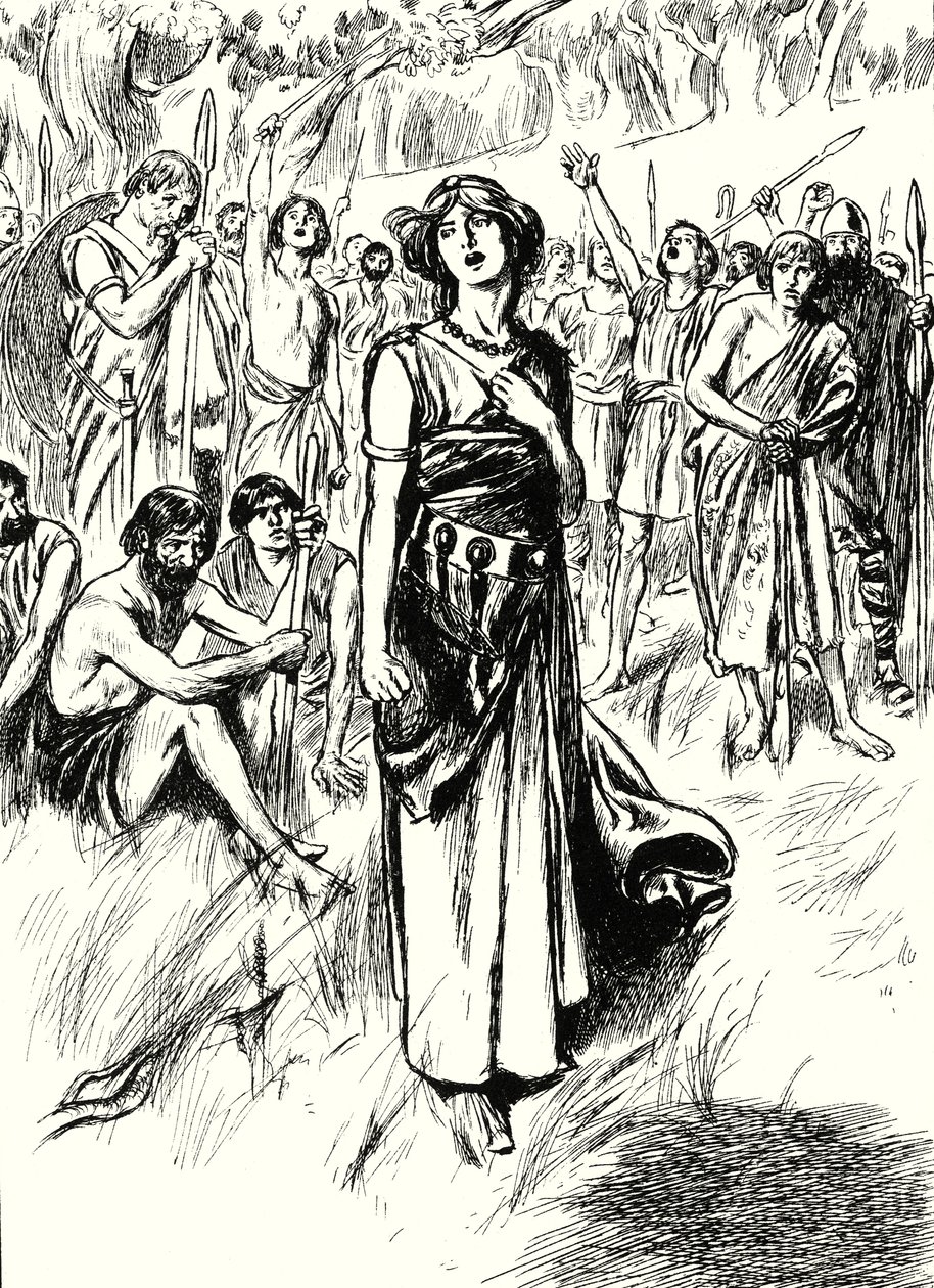 Königin Boadicea und ihre Soldaten von English School