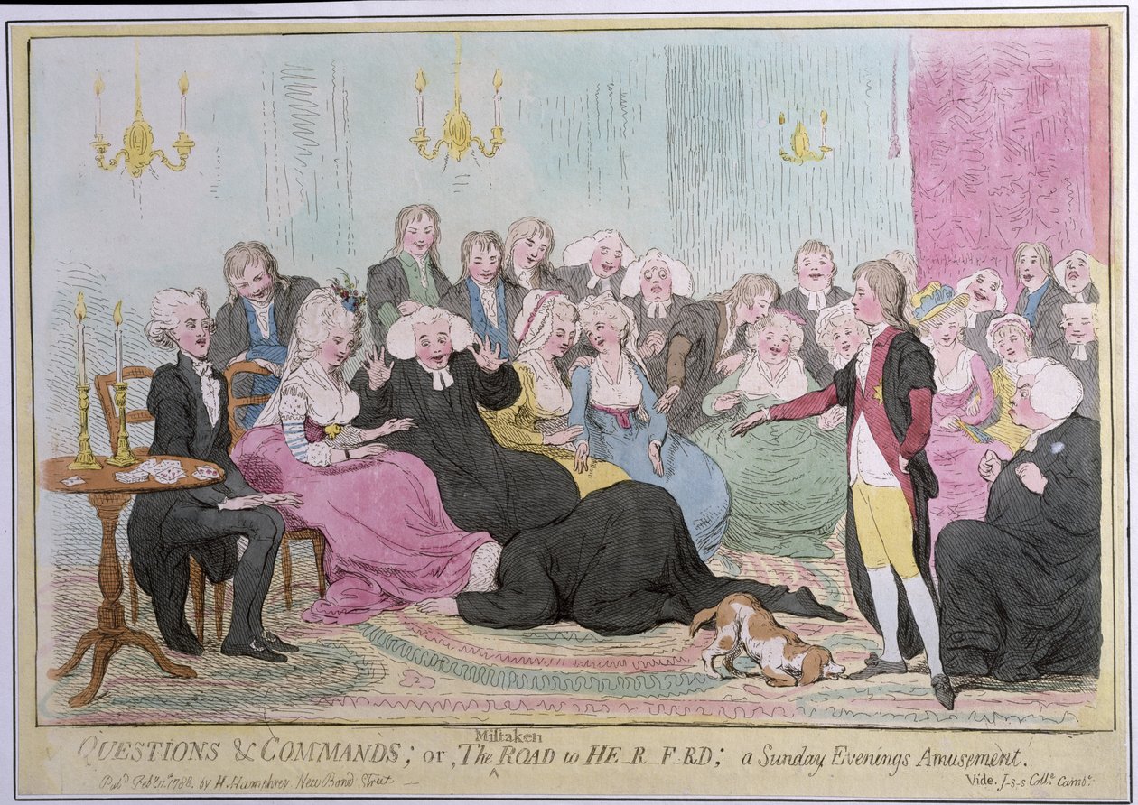 Fragen und Befehle, oder Der falsche Weg nach H-r-f-rd: ein Sonntagabendvergnügen, veröffentlicht von Hannah Humphrey 1788 von English School