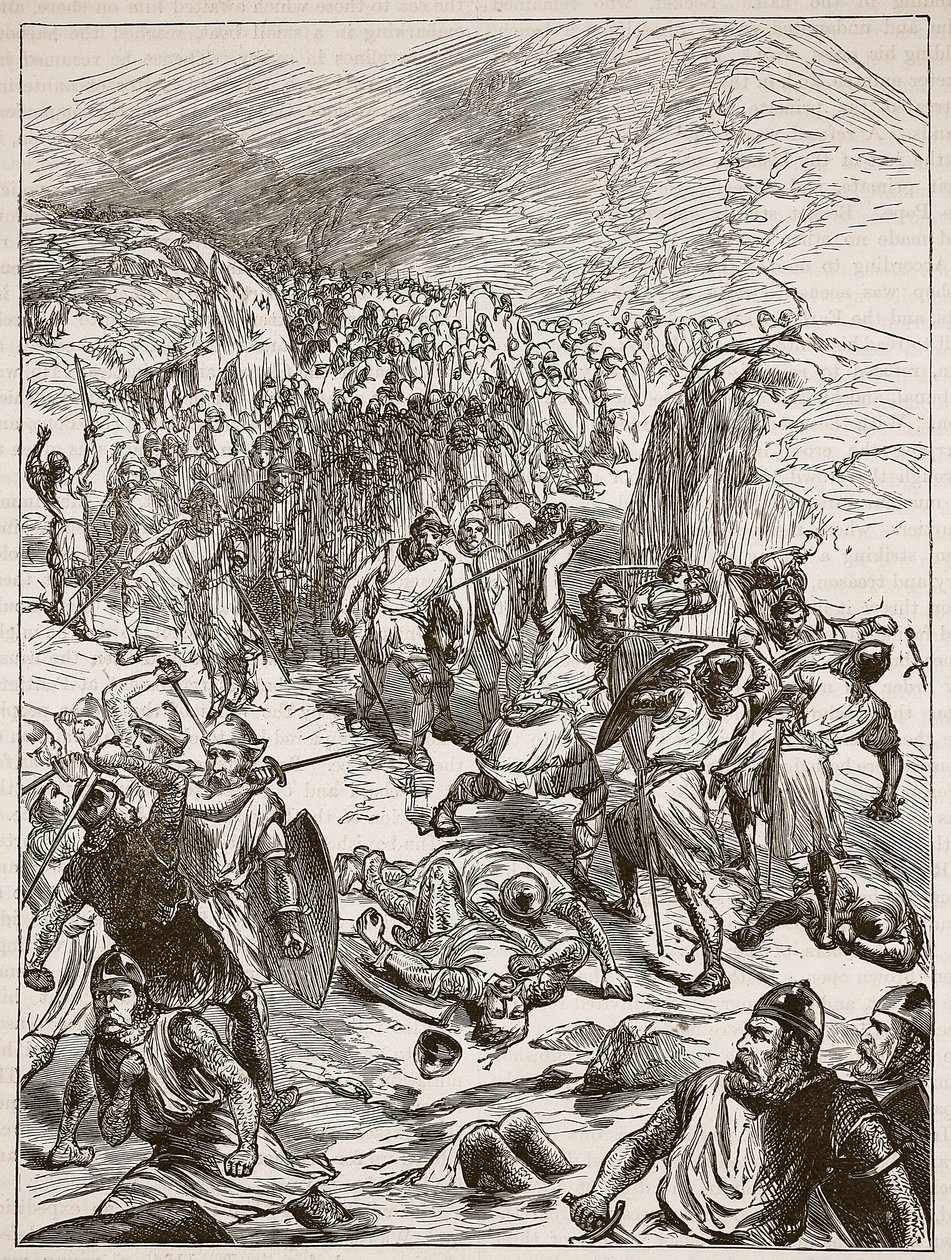 Zurückweisung der Engländer bei Corwen, Illustration aus Cassells Illustrierter Geschichte Englands von English School