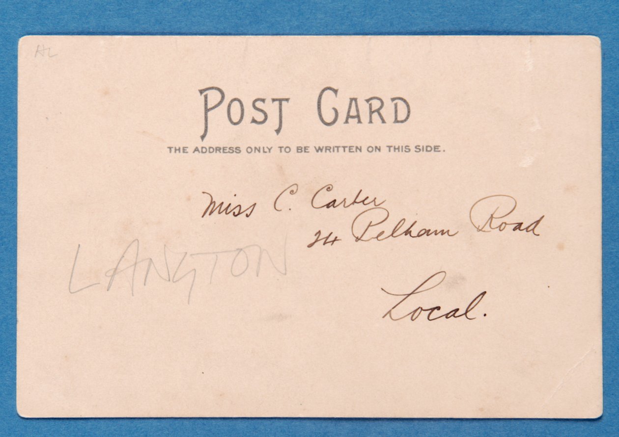 Rückseite der Postkarte J.E. Doig (Sunderland) rettet ein Tor von English School