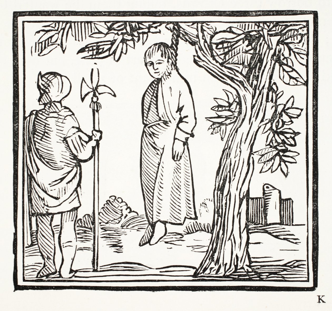 Robert erhängt sich, Illustration aus Chap-books des achtzehnten Jahrhunderts von John Ashton, veröffentlicht 1882 von English School