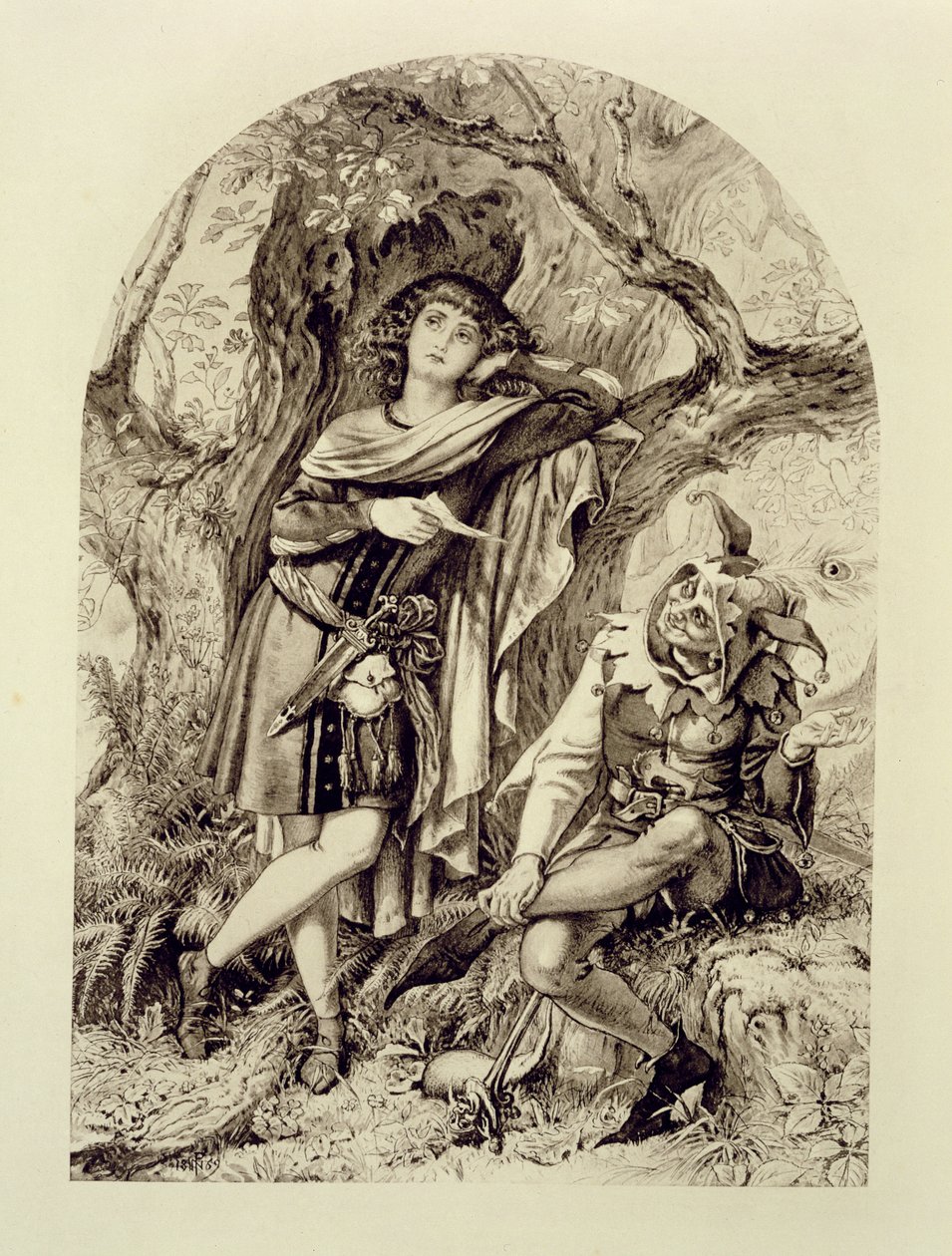 Rosalind und Touchstone, Akt III Szene 2, in Wie es euch gefällt, von William Shakespeare (1564-1616) von English School