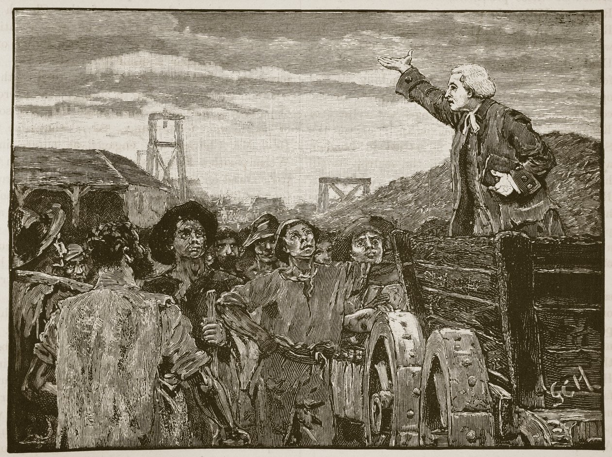 Rowland Hill predigt den Bergleuten von Kingswood, Illustration aus Cassells Illustrierter Geschichte Englands von English School