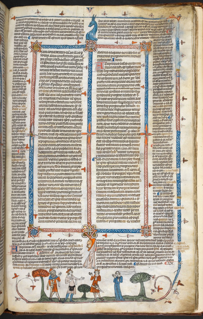 Royal MS 10 IV f.294r Mittelalterliche Figuren und Randdekoration, Illustration aus den 