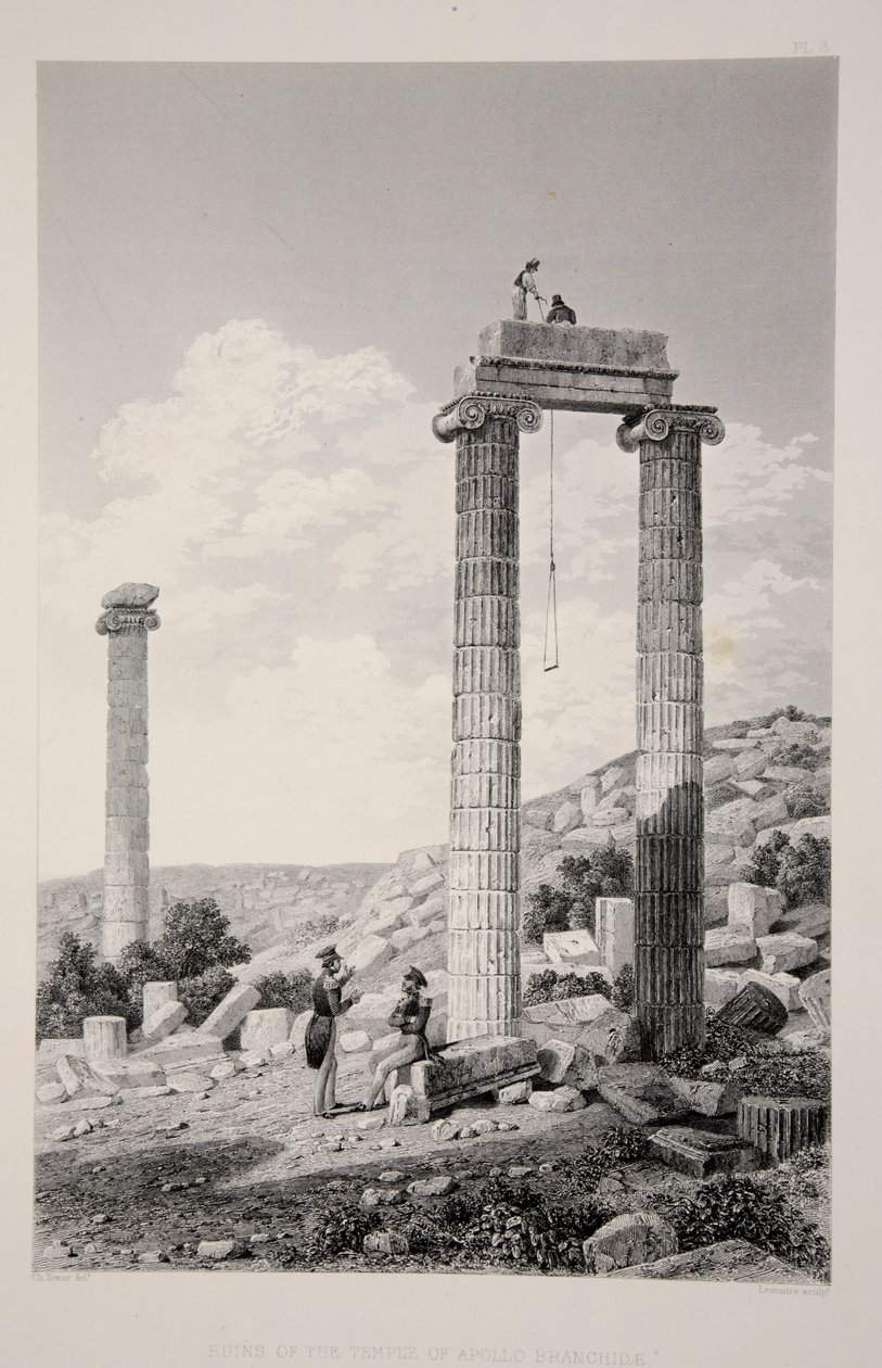 Ruinen des Tempels von Apollo Branchidae, veröffentlicht 1863, Lithographie von English School