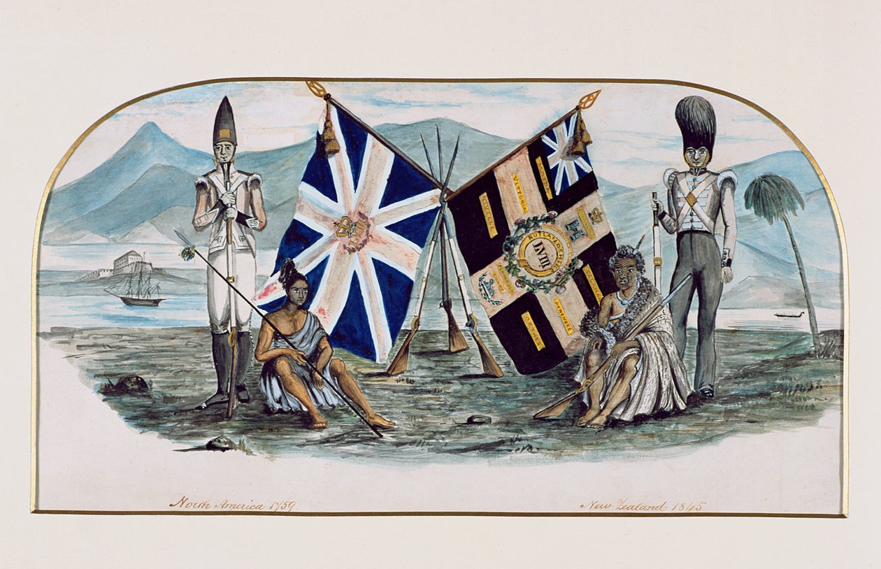 Rutlandshire Regiment, Nordamerika 1759, Neuseeland 1845, ca. 1850 von English School