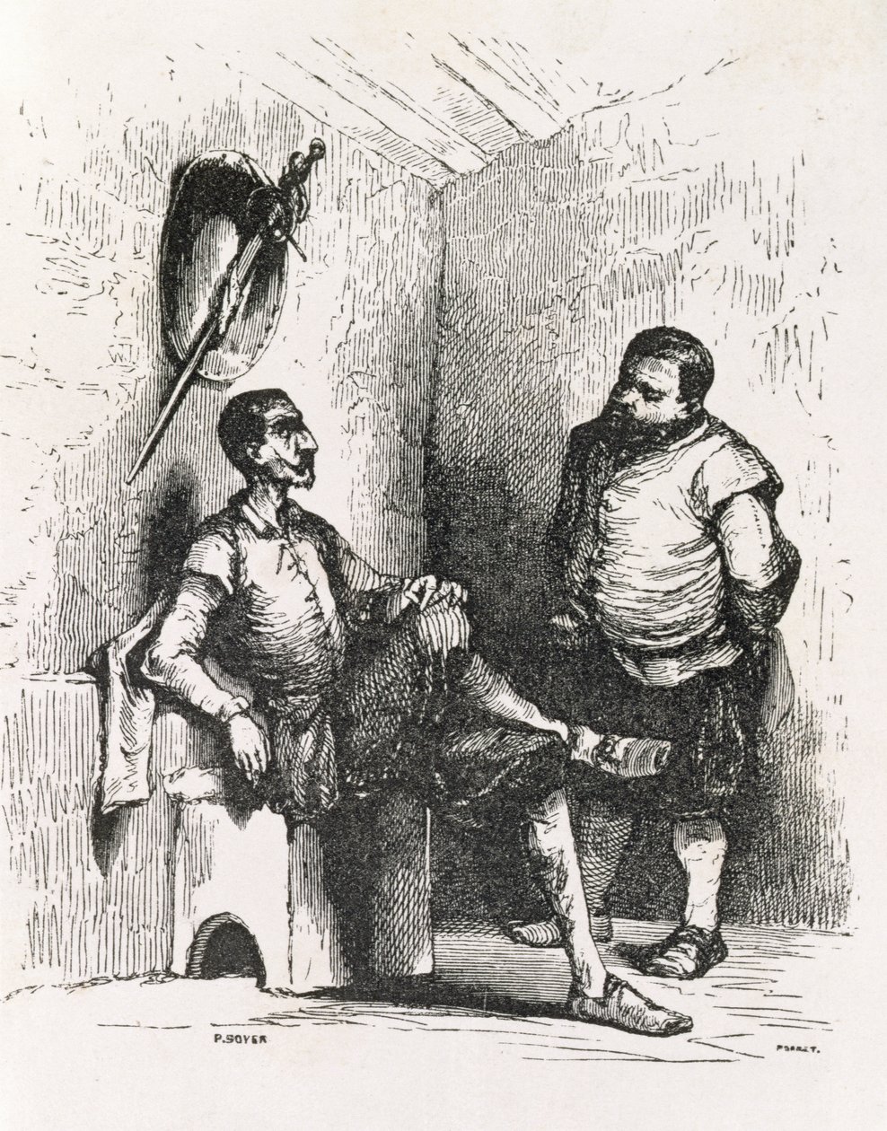 Sancho: Ich sollte ein seltener Vermieter sein, Illustration aus Akt II, Szene I von Don Quixote in England. Eine Komödie, graviert von P. Soyer von English School