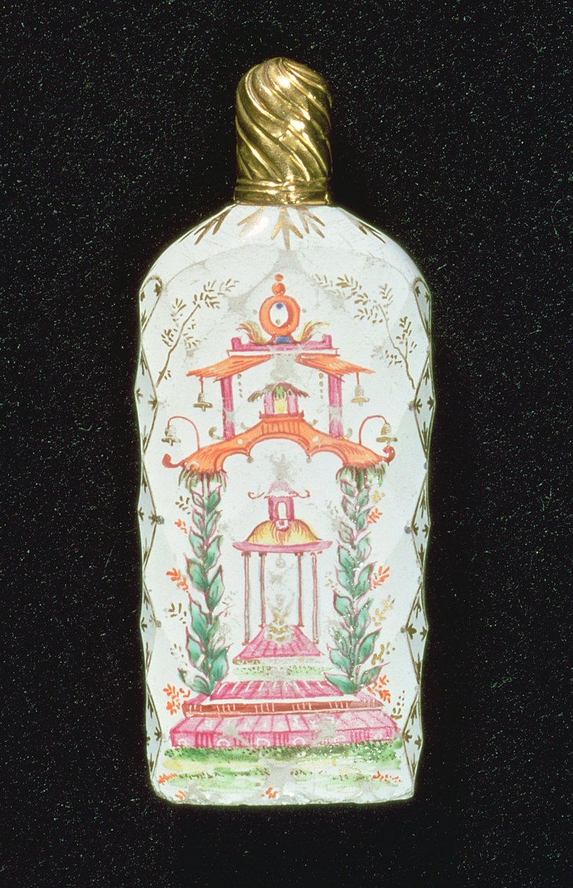 Duftflasche verziert mit einer Pagode von English School