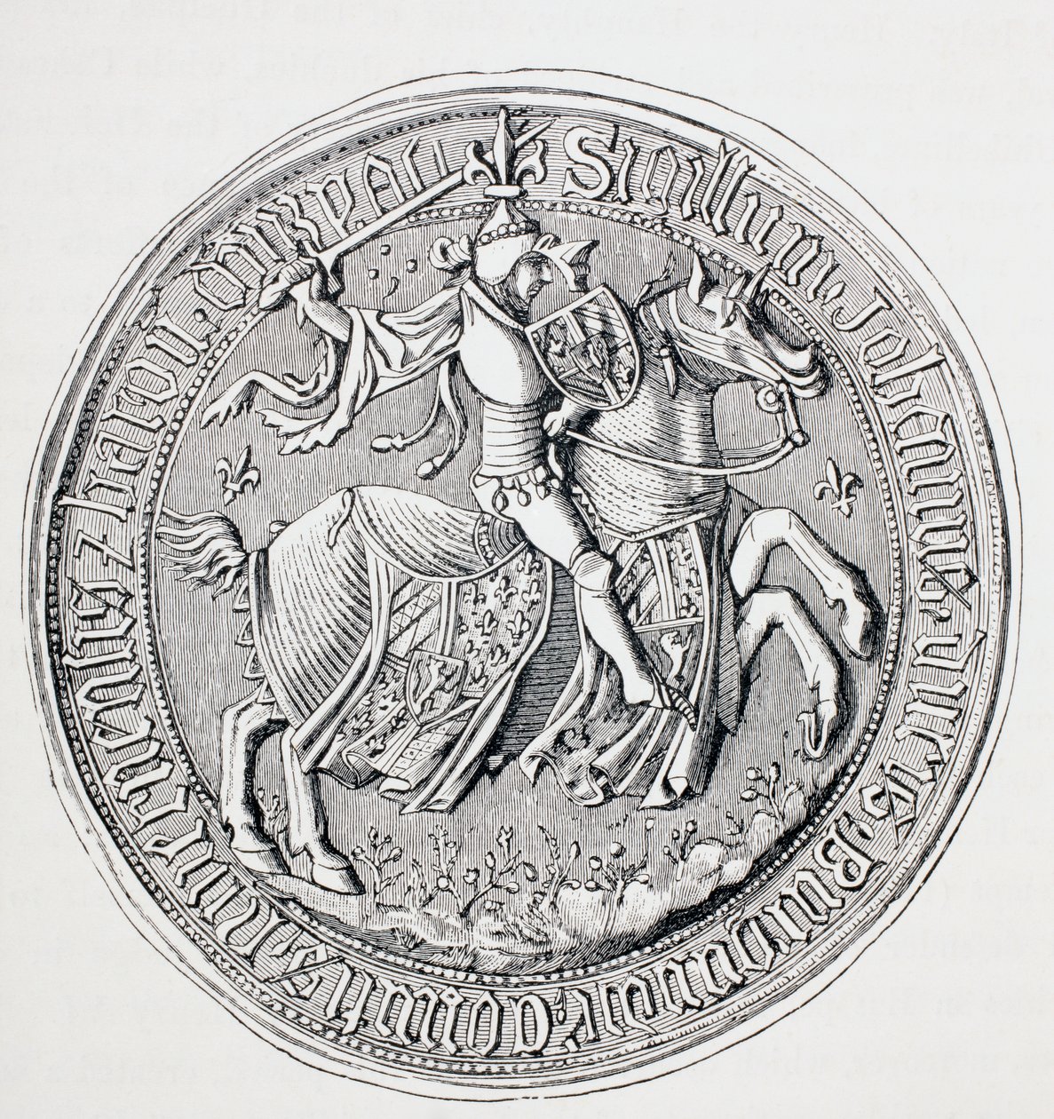 Siegel von Jean II, Herzog von Burgund, Graf von Nevers und Baron von Donzy, ca. 1880 von English School