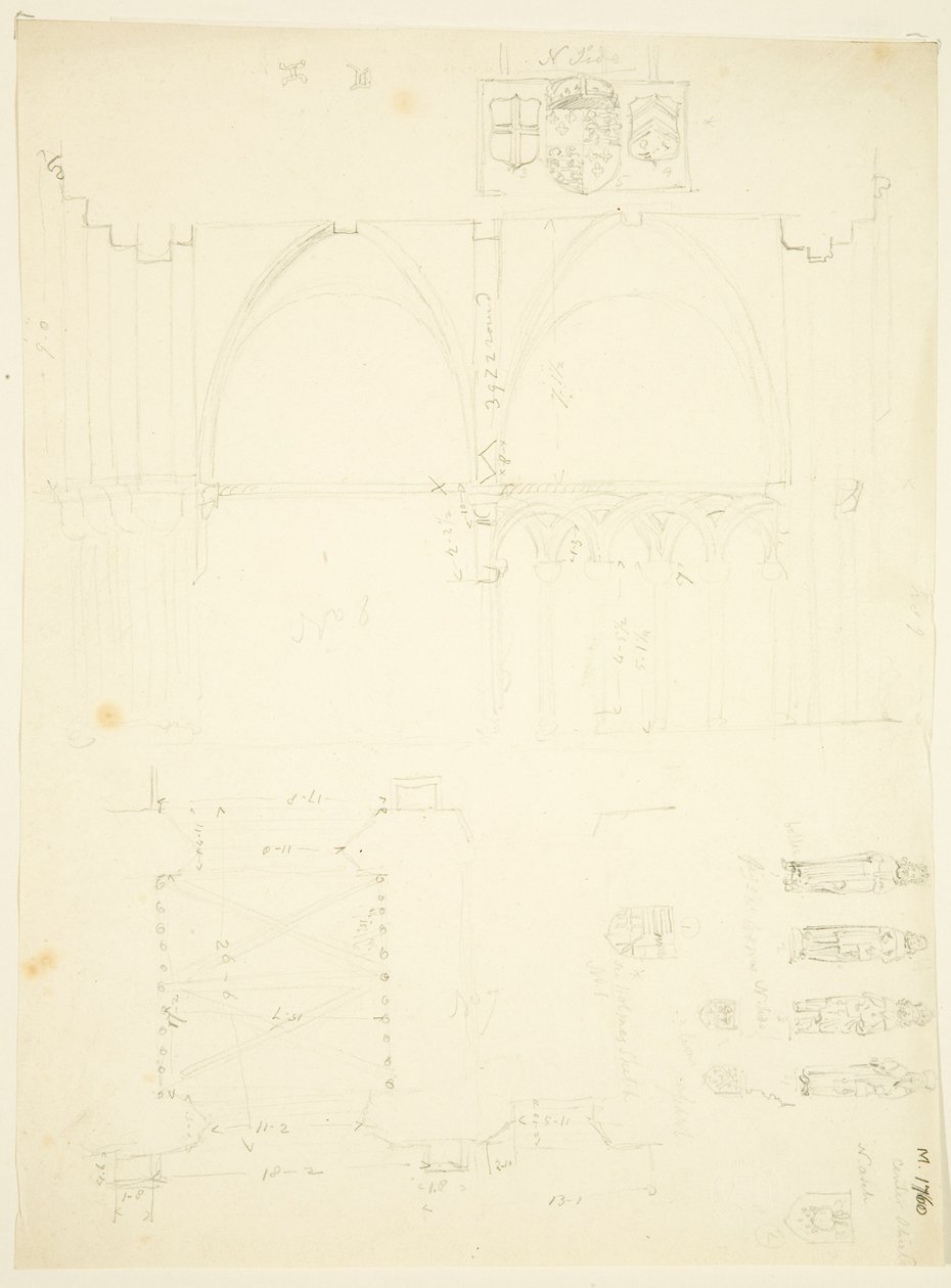 Serie von Skizzen des Abteitors und der Kathedrale von Bristol von English School