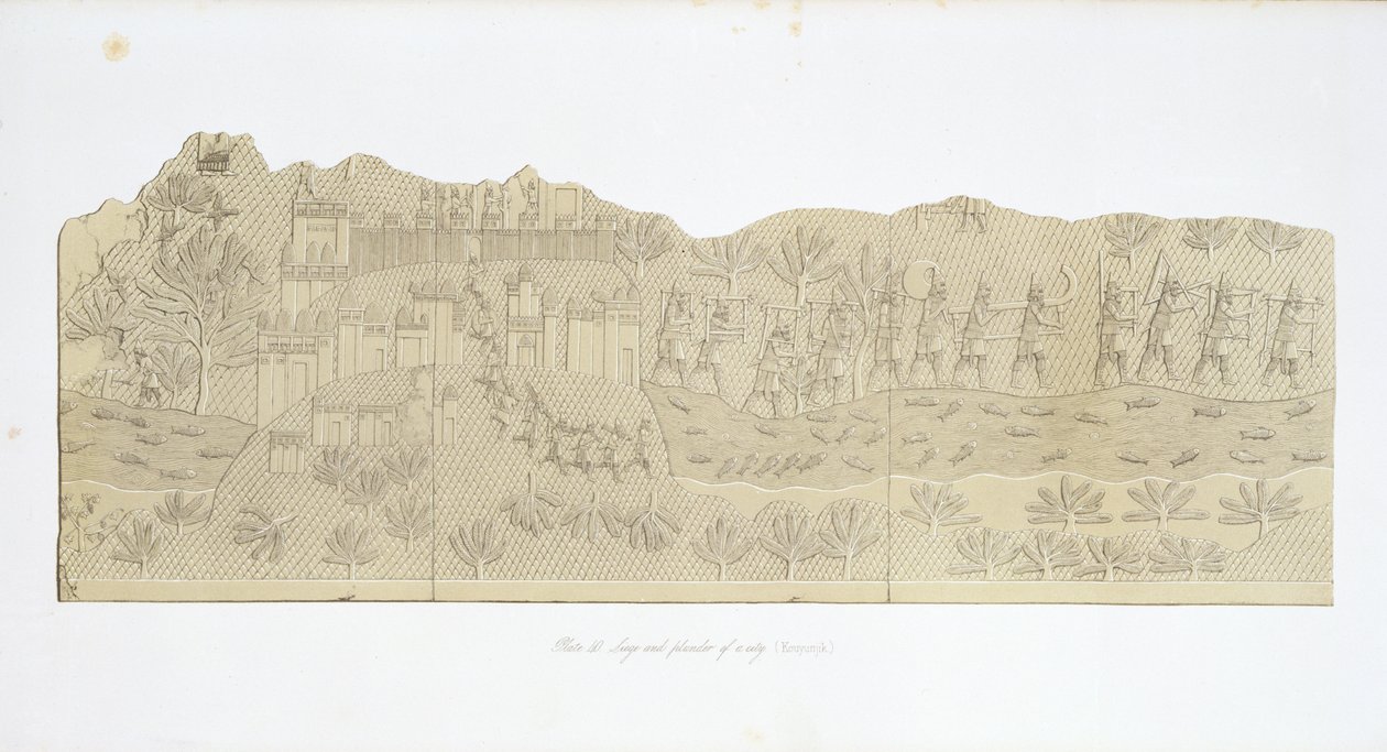 Belagerung und Plünderung einer Stadt, Koujunjik, Tafel 40 aus Ninive und seine Überreste von Austen Henry Layard (1817-94) veröffentlicht 1849 von English School