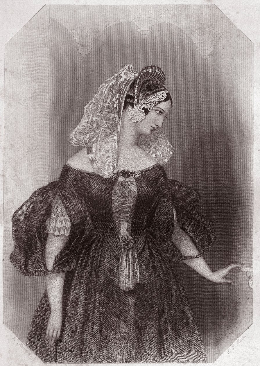 Silvia (Die zwei Herren aus Verona) in - „Galerie der Frauen von Shakespeare, Sammlung von fünfundvierzig ernsthaften Porträts der frühen Londoner Künstler, bereichert mit kritischen und literarischen Hinweisen“ um 1838 - aus „Galerie der Frauen von Shakes von English School
