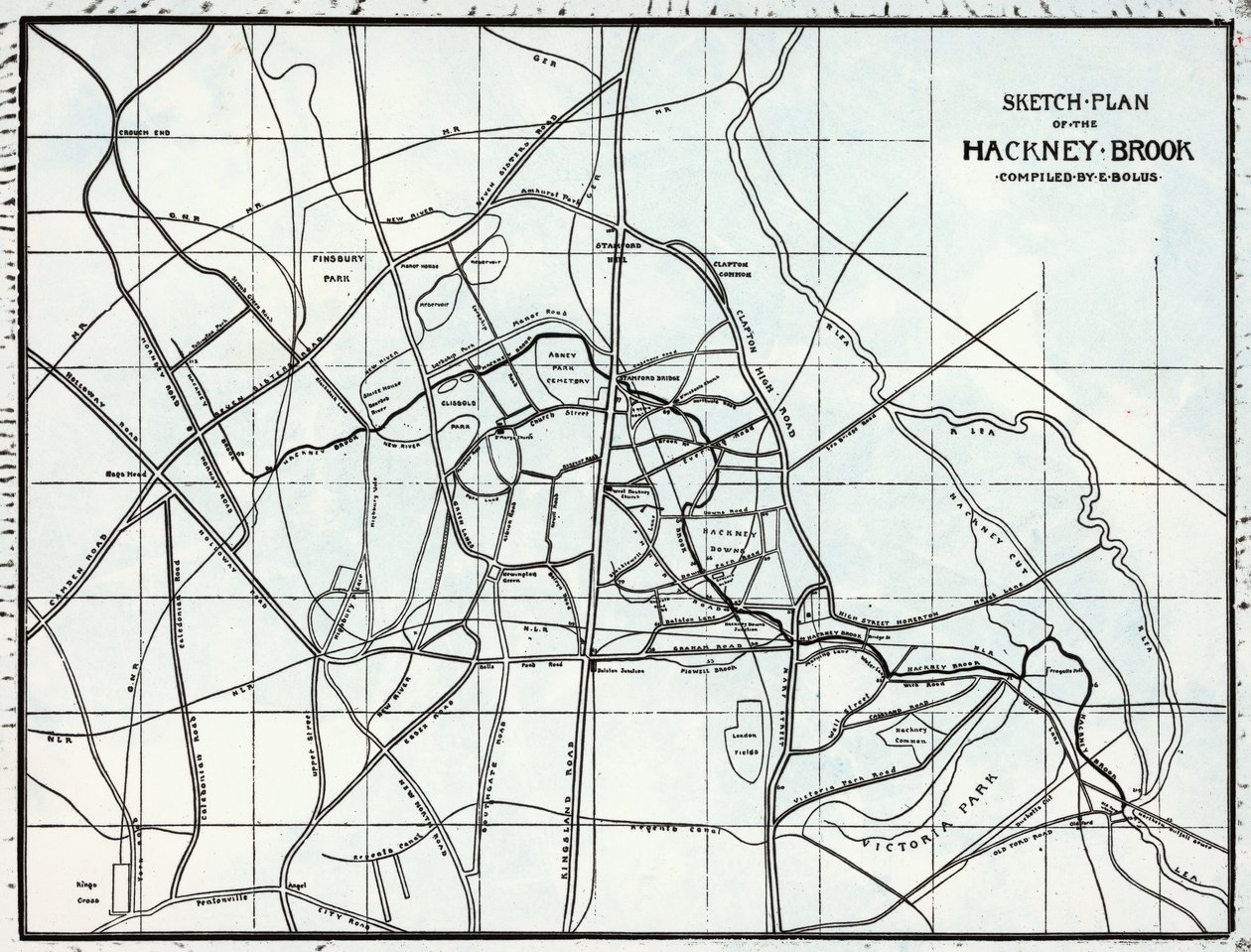 Skizzenplan des Hackney Brook, erstellt von E. Bolus von English School