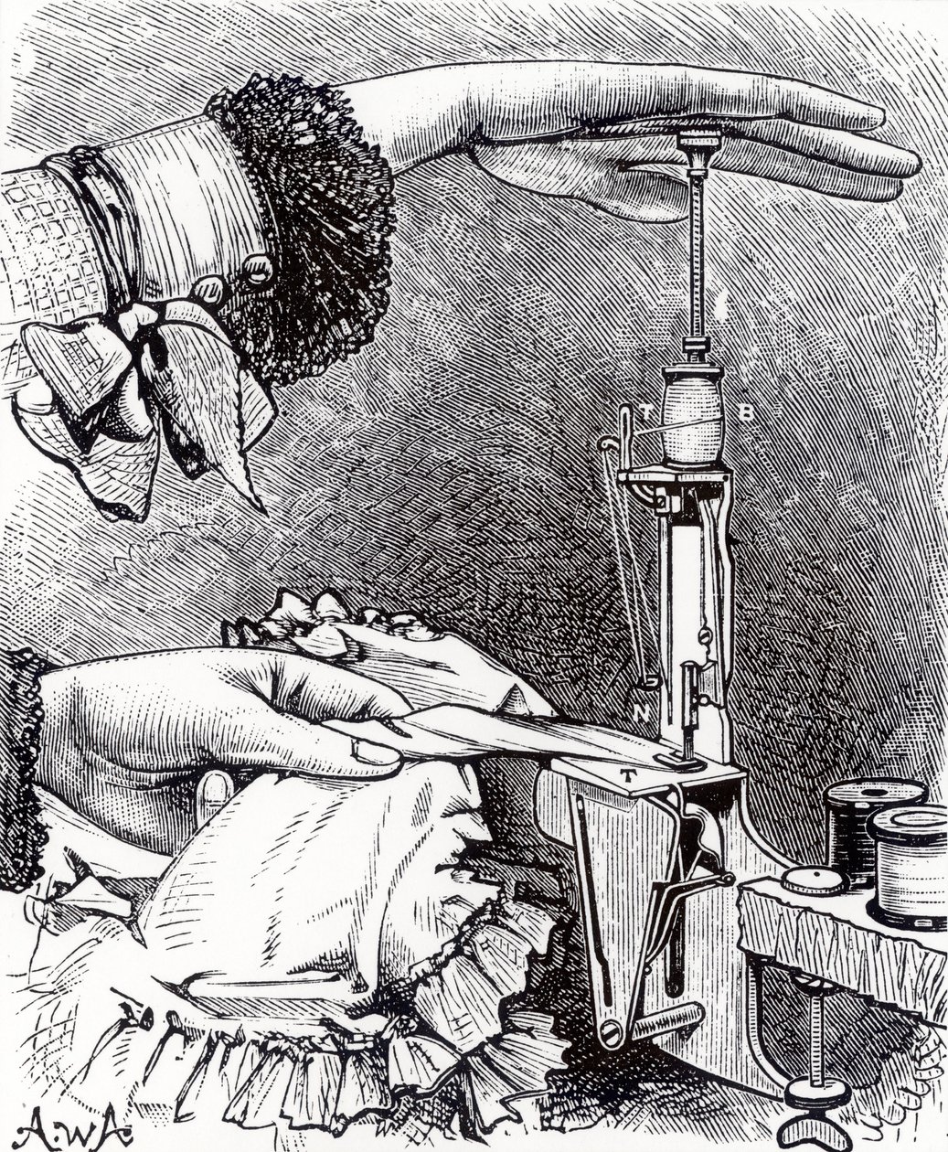 Kleine Nähmaschine mit Steppstich, acht Zoll lang, wiegt 8 Unzen, aus Cassells Familienmagazin, veröffentlicht 1886 von English School