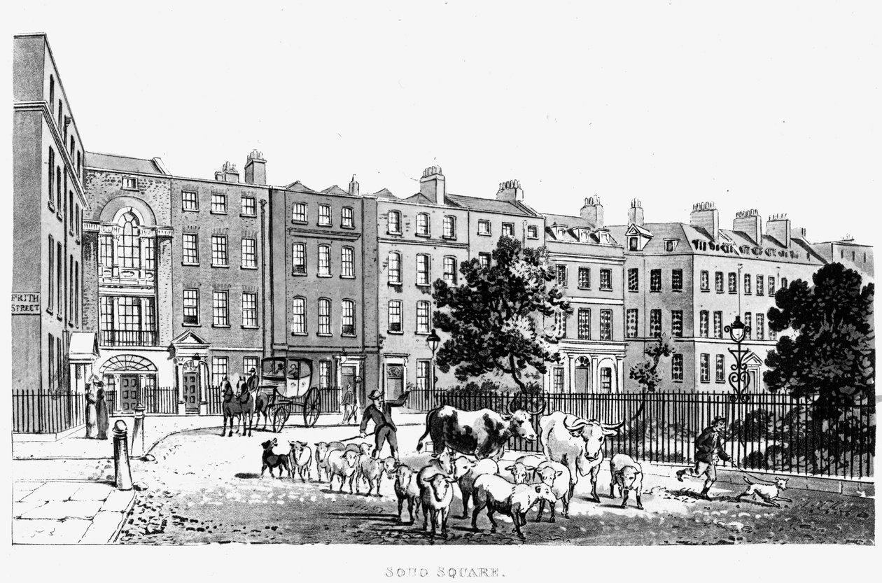 Südwest-Ecke des Soho Square, 1816 von English School