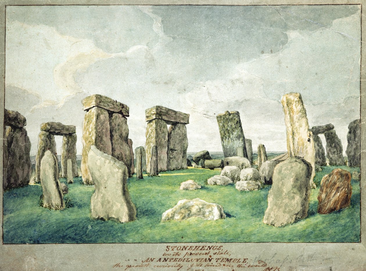 Stonehenge in seinem heutigen Zustand, ein antediluvianischer Tempel, 1821 von English School