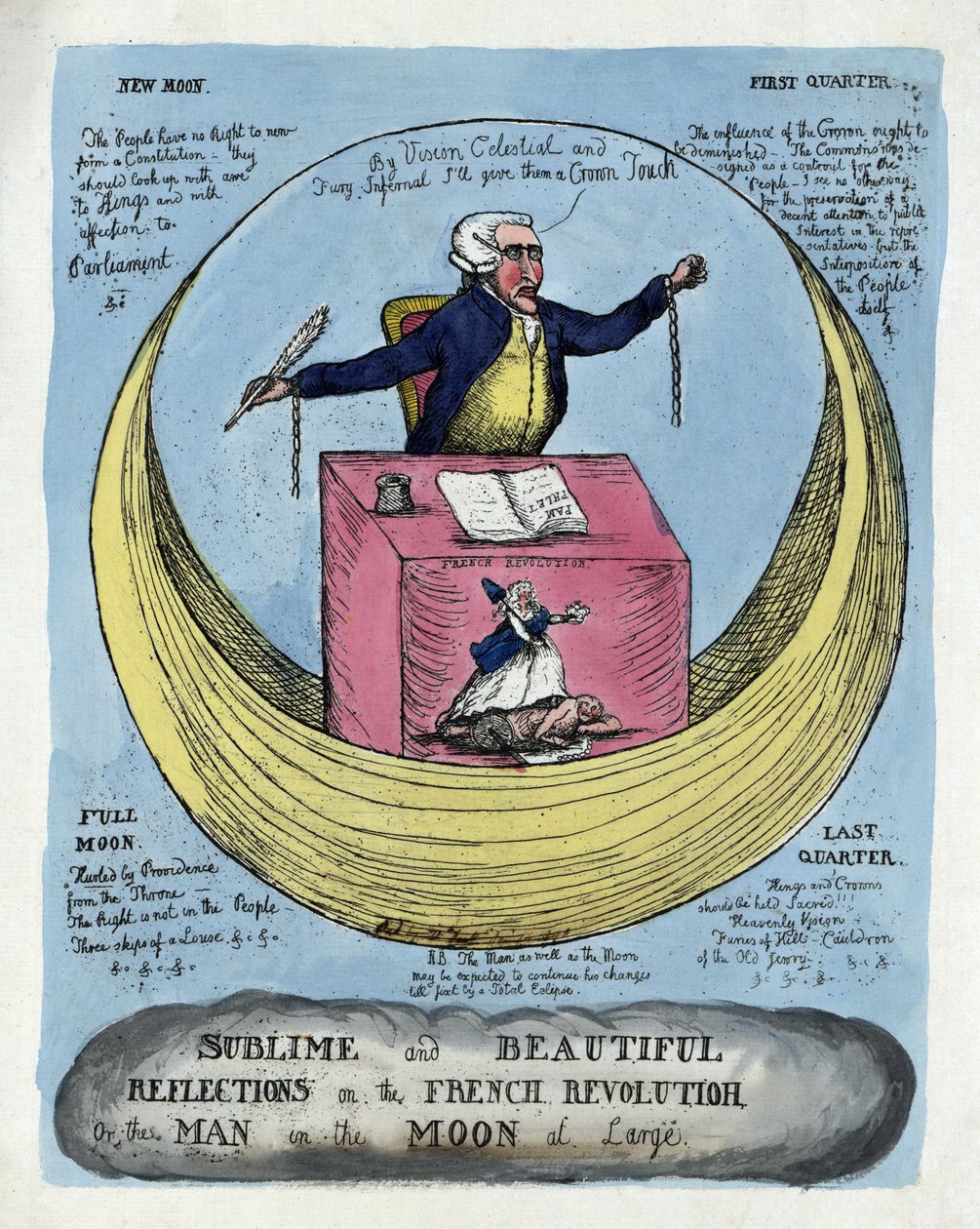 Erhabene und schöne Reflexionen über die Französische Revolution oder der Mann im Mond in Freiheit, veröffentlicht 1790 von English School