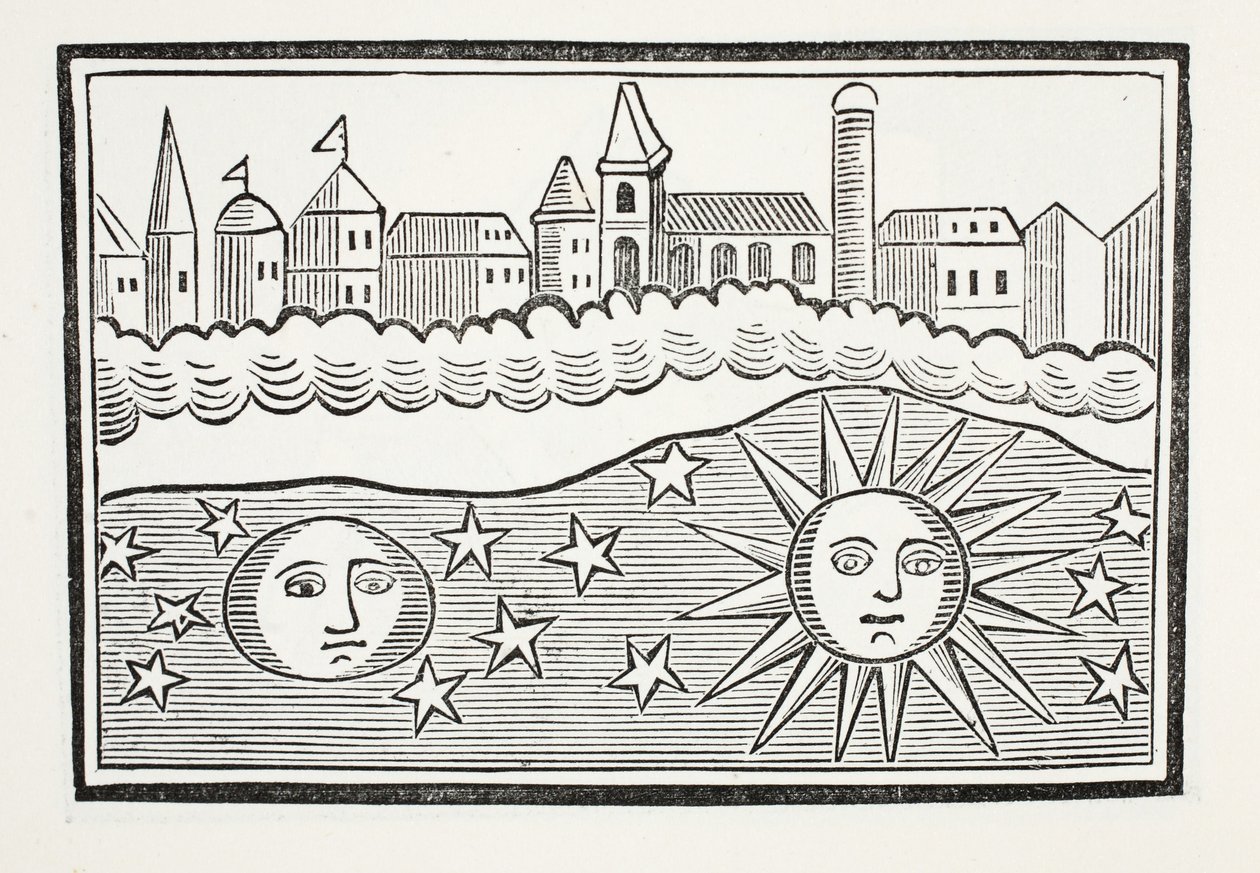 Sonne, Mond, Sterne und Erde vertauscht, Illustration aus Chap-books des achtzehnten Jahrhunderts von John Ashton, veröffentlicht 1882 von English School
