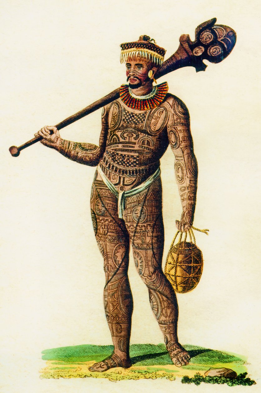 Tätowierter Mann von den Marquesas-Inseln, 1843 von English School