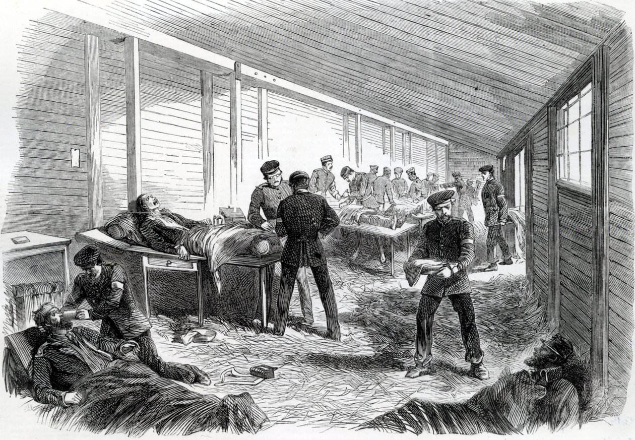 Temporäres Feldlazarett hinter der zweiten preußischen Parallele bei Düppel, 1864 von English School