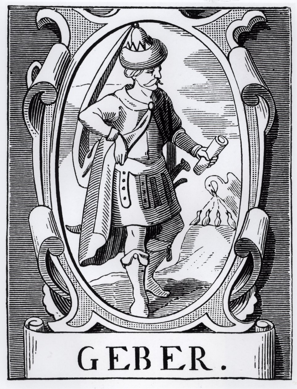 Der Alchemist Geber (14. Jahrhundert) Illustration aus Wissenschaft und Literatur im Mittelalter und der Renaissance, geschrieben und graviert von Paul Lacroix, 1878 von English School