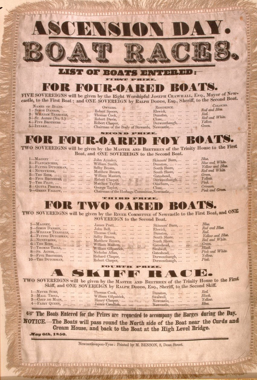 Programm des Himmelfahrtstag-Bootrennens, 6. Mai 1850 von English School