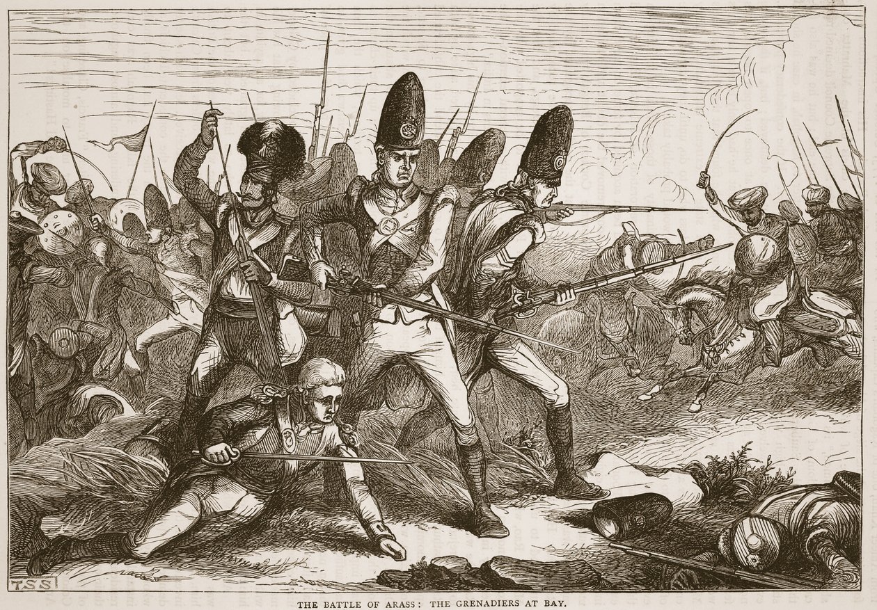 Die Schlacht von Arass: die Grenadiere in der Defensive, Illustration aus Cassells Illustrierter Geschichte Indiens von James Grant, veröffentlicht 1879 von English School