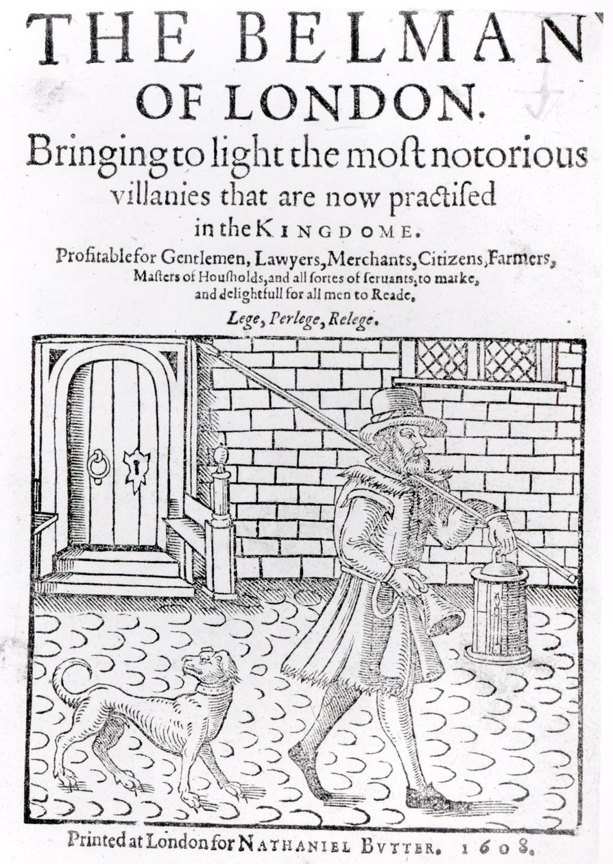 Der Glockenmann von London, von Thomas Dekker (ca. 1570-ca. 1641) Titelblatt, gedruckt von Nathaniel Butter, 1608 von English School