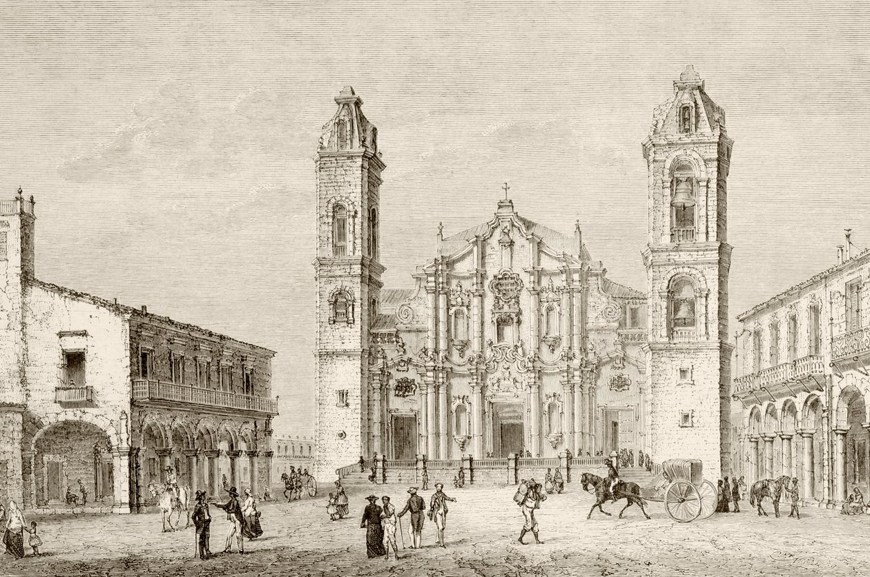 Die Kathedrale in Havanna, Kuba (Lithografie) von English School