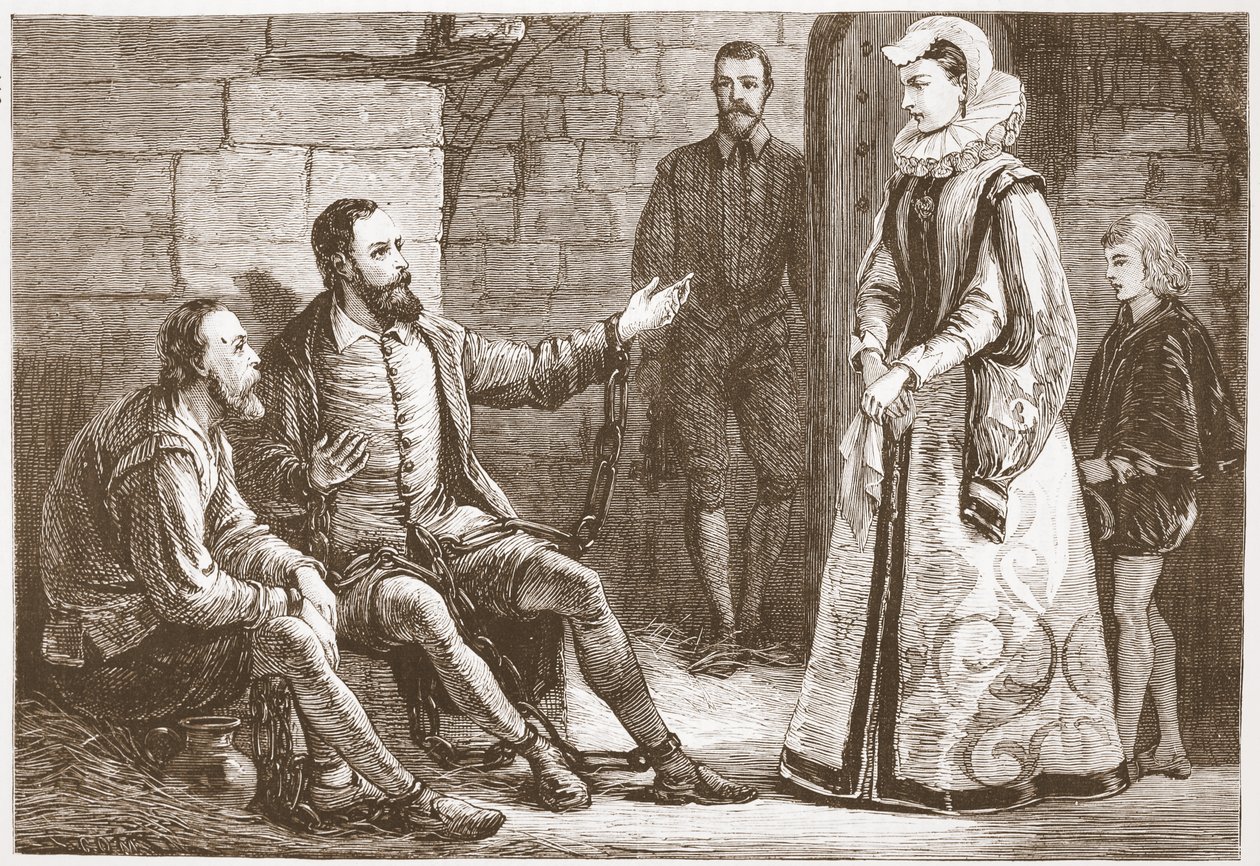 Die Gräfin von Reux besucht De Bray und La Grange im Gefängnis, Illustration aus Die Geschichte des Protestantismus von James Aitken Wylie, veröffentlicht 1878 von English School