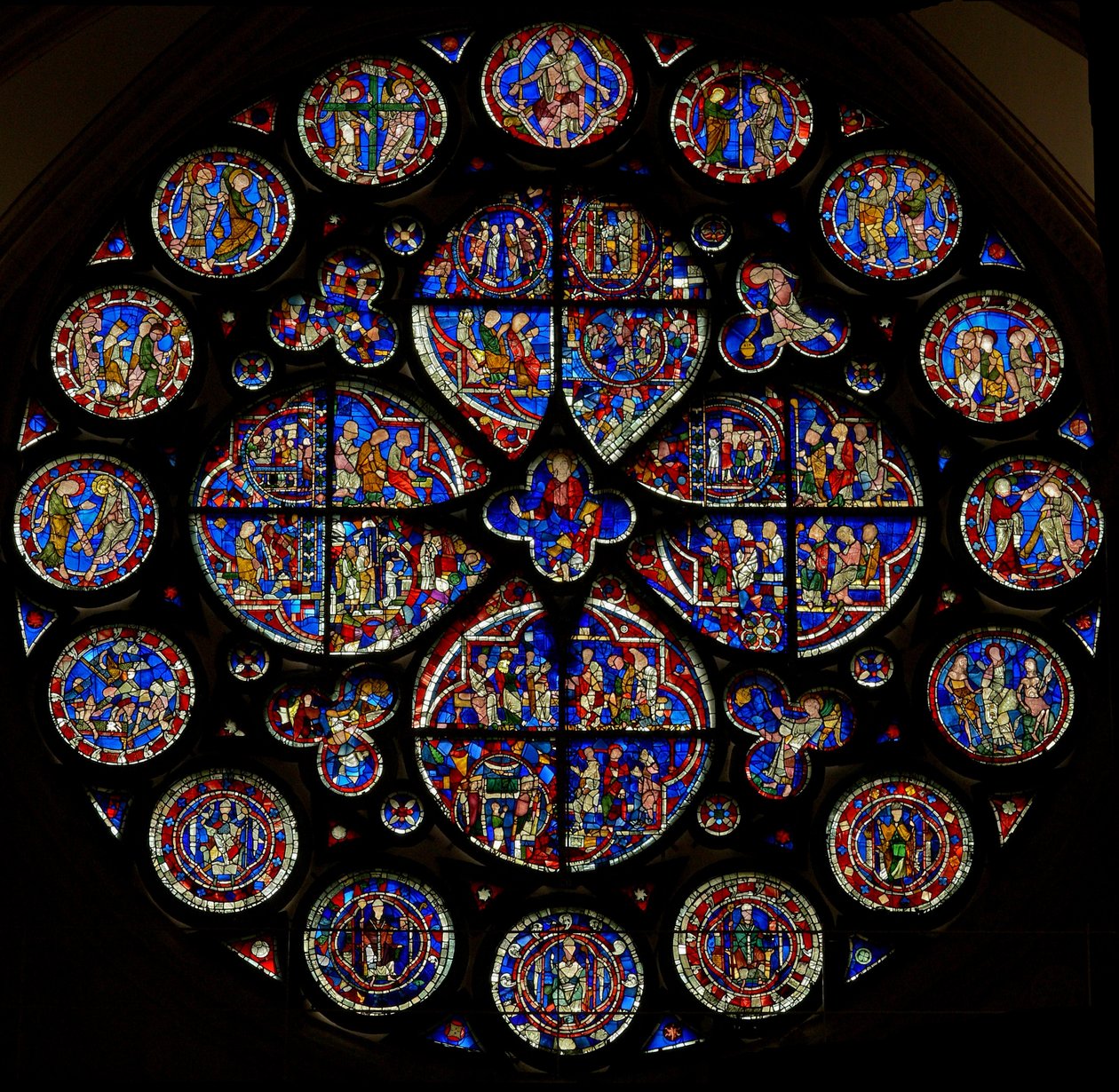Das Auge des Dekans, Jüngstes Gericht und andere eingefügte Tafeln (Rosenfenster - innen) von English School
