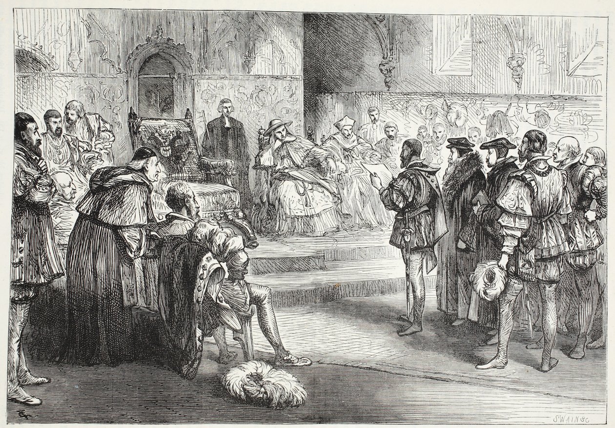 Der Kurfürst von Sachsen liest den Protest auf dem Reichstag zu Speyer, Illustration aus Die Geschichte des Protestantismus von James Aitken Wylie, veröffentlicht 1878 von English School