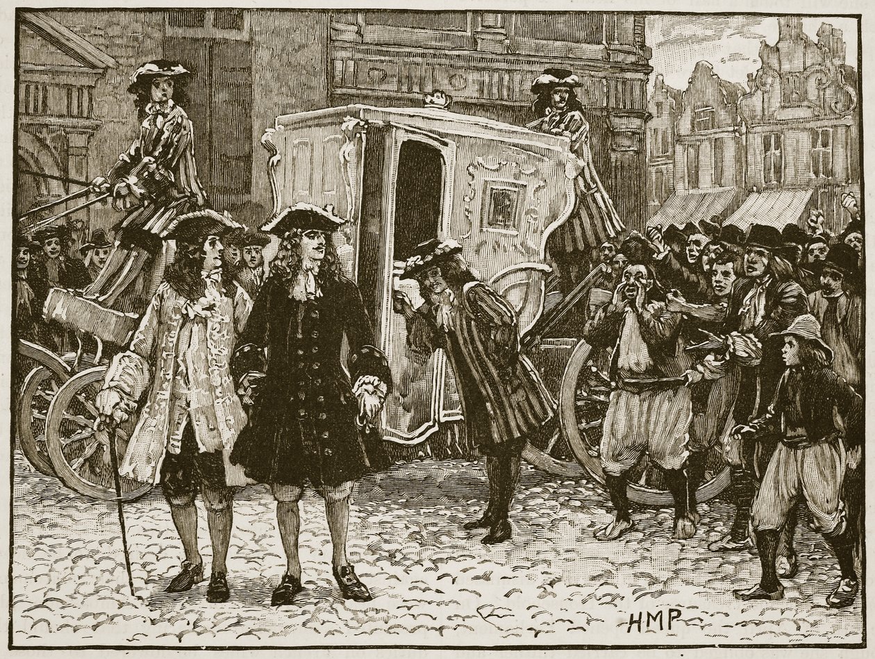Der englische Gesandte wird in den Straßen von Utrecht beleidigt, 1712, Illustration aus Cassells Illustrierter Geschichte Englands von English School