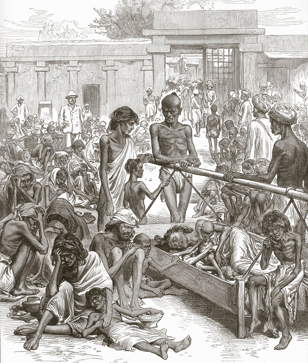 Die Hungersnot in Indien: Einheimische warten auf Hilfe in Bangalore, Oktober 1877 von English School