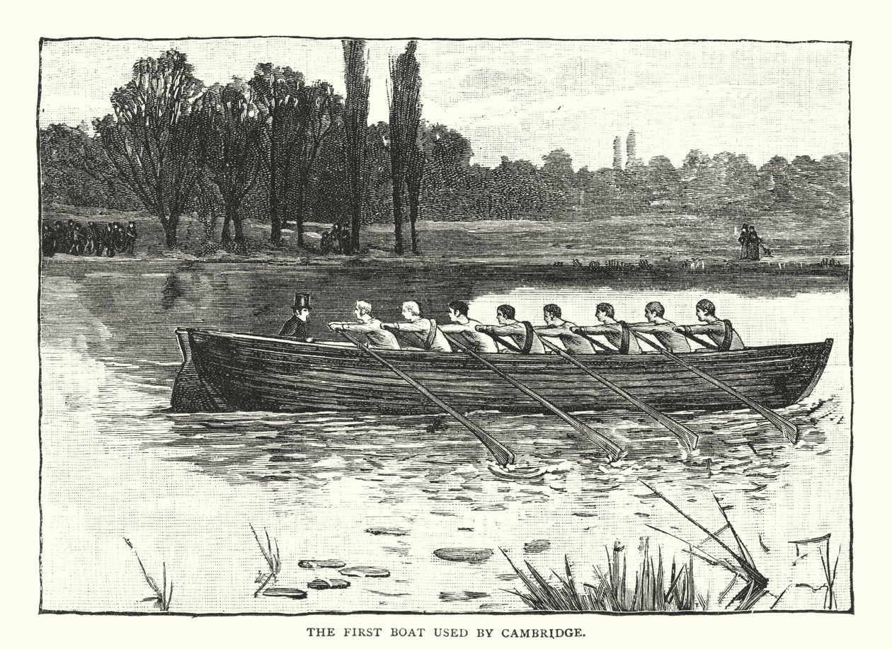 Das erste Boot, das von Cambridge benutzt wurde (Gravur) von English School