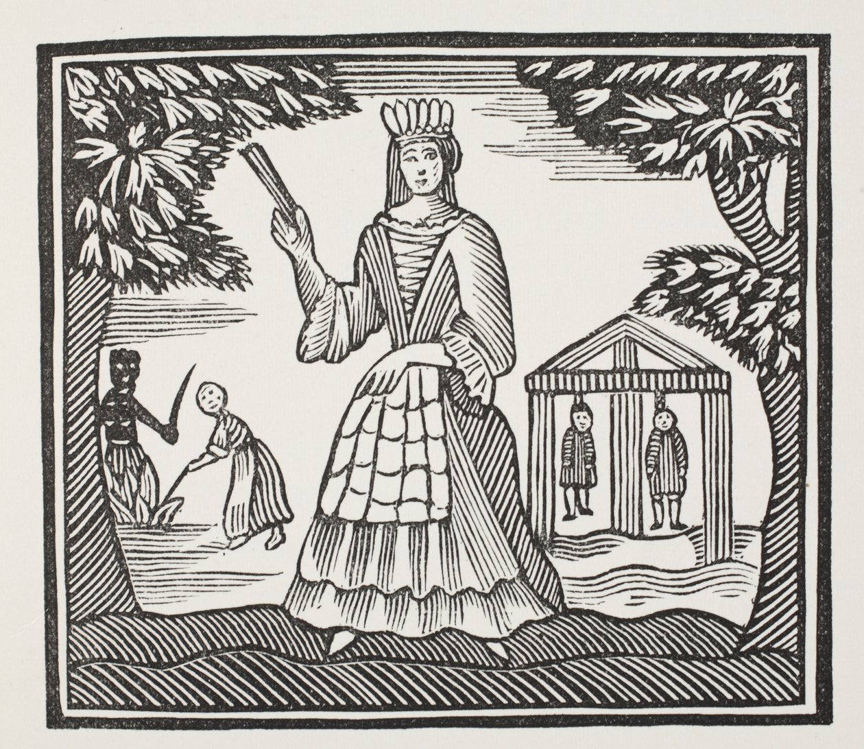 Die Schicksale und Missgeschicke von Moll Flanders, die in Newgate geboren wurde, Illustration aus Chap-books des achtzehnten Jahrhunderts von John Ashton, veröffentlicht 1882 von English School