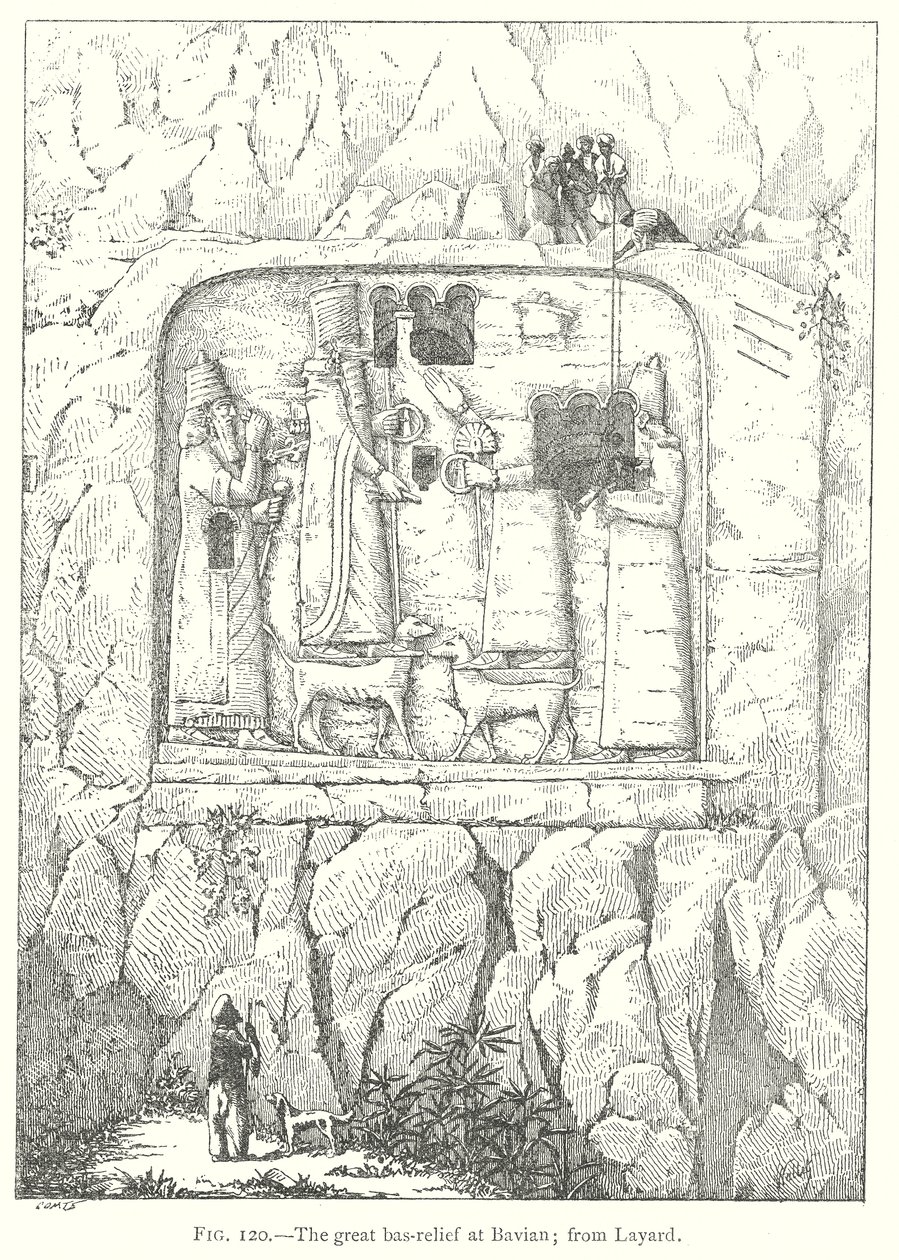 Das große Basrelief bei Bavian; von Layard (Gravur) von English School