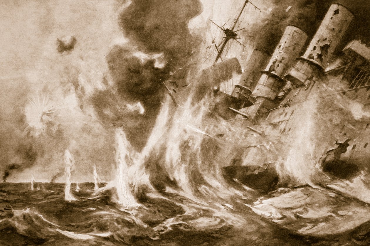 Der große britische Sieg vor den Falklandinseln: Deutscher Admiral geht mit seinem Flaggschiff unter, 1914-19 von English School