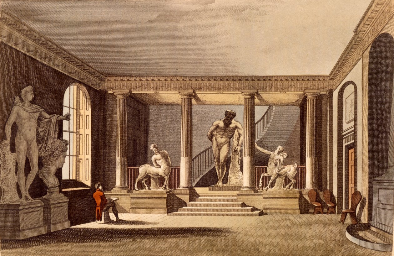 Die Halle der Royal Academy, Somerset House, Illustration aus Ackermanns Repository of Arts, veröffentlicht im Mai 1810 von English School