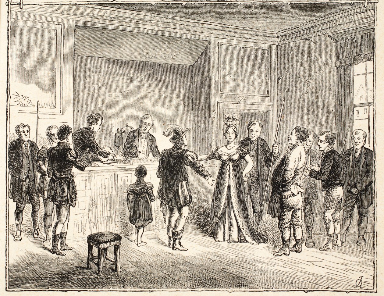 Die Hand und die Scheren, ein Fall vor dem Pie-Poudre-Gericht, nach einer Zeichnung von 1811 von English School