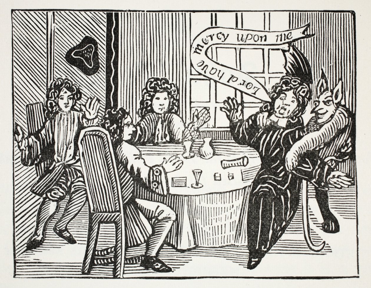Die Geschichte von Dr. John Faustus, Illustration aus Chap-books of the Eighteenth Century von John Ashton, veröffentlicht 1882 von English School