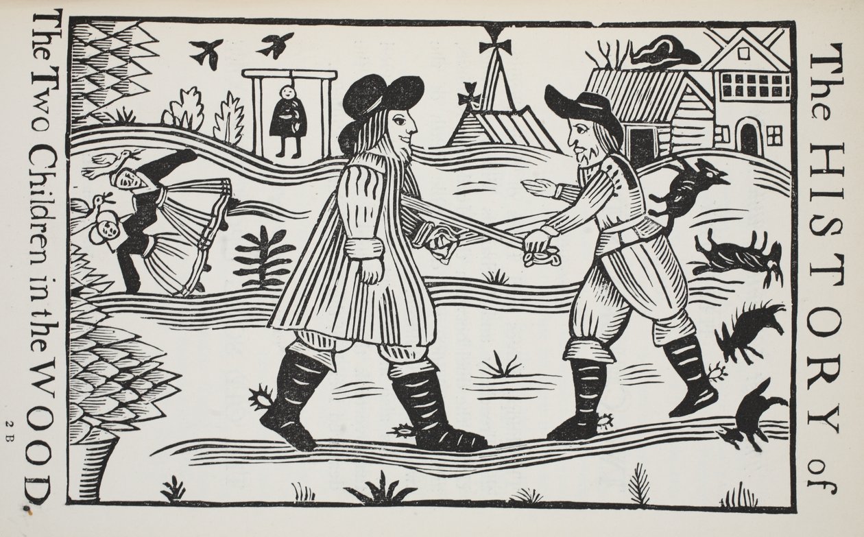 Die Geschichte der zwei Kinder im Wald, Illustration aus Chap-books des achtzehnten Jahrhunderts von John Ashton, veröffentlicht 1882 von English School