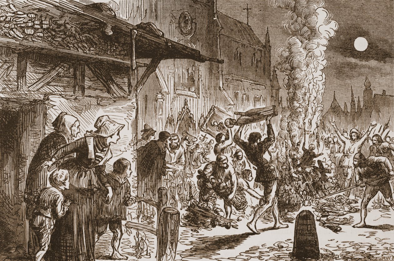 Die Bilderstürmer in Basel verbrennen Bilder und Idole, Illustration aus The History of Protestantism von James Aitken Wylie, veröffentlicht 1878 von English School