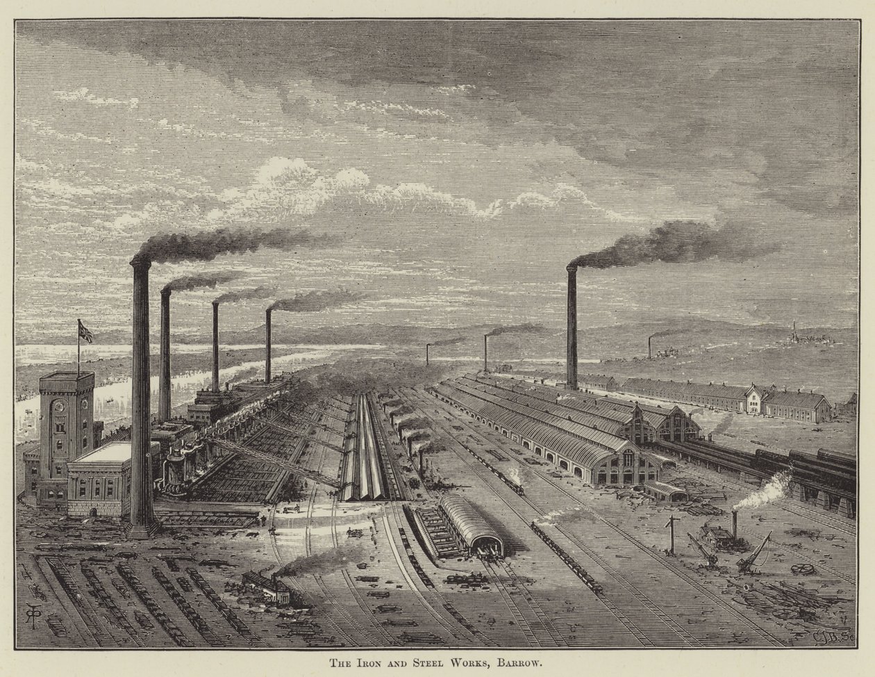 Die Eisen- und Stahlwerke, Barrow (Gravur) von English School