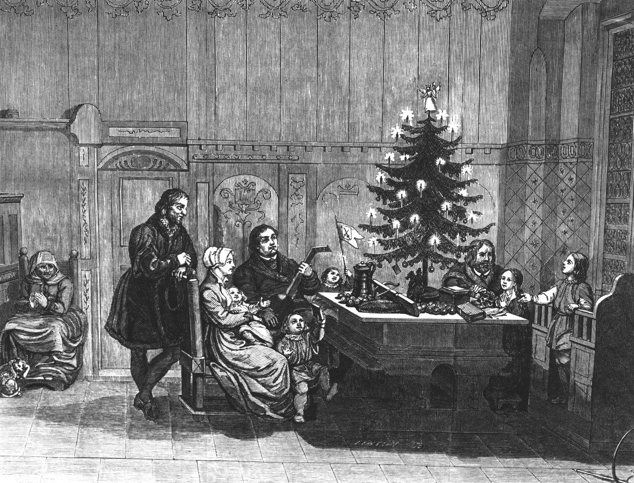 Die Legende der ersten Weihnachtsbaumkerzen, Mitte des 18. Jahrhunderts von English School
