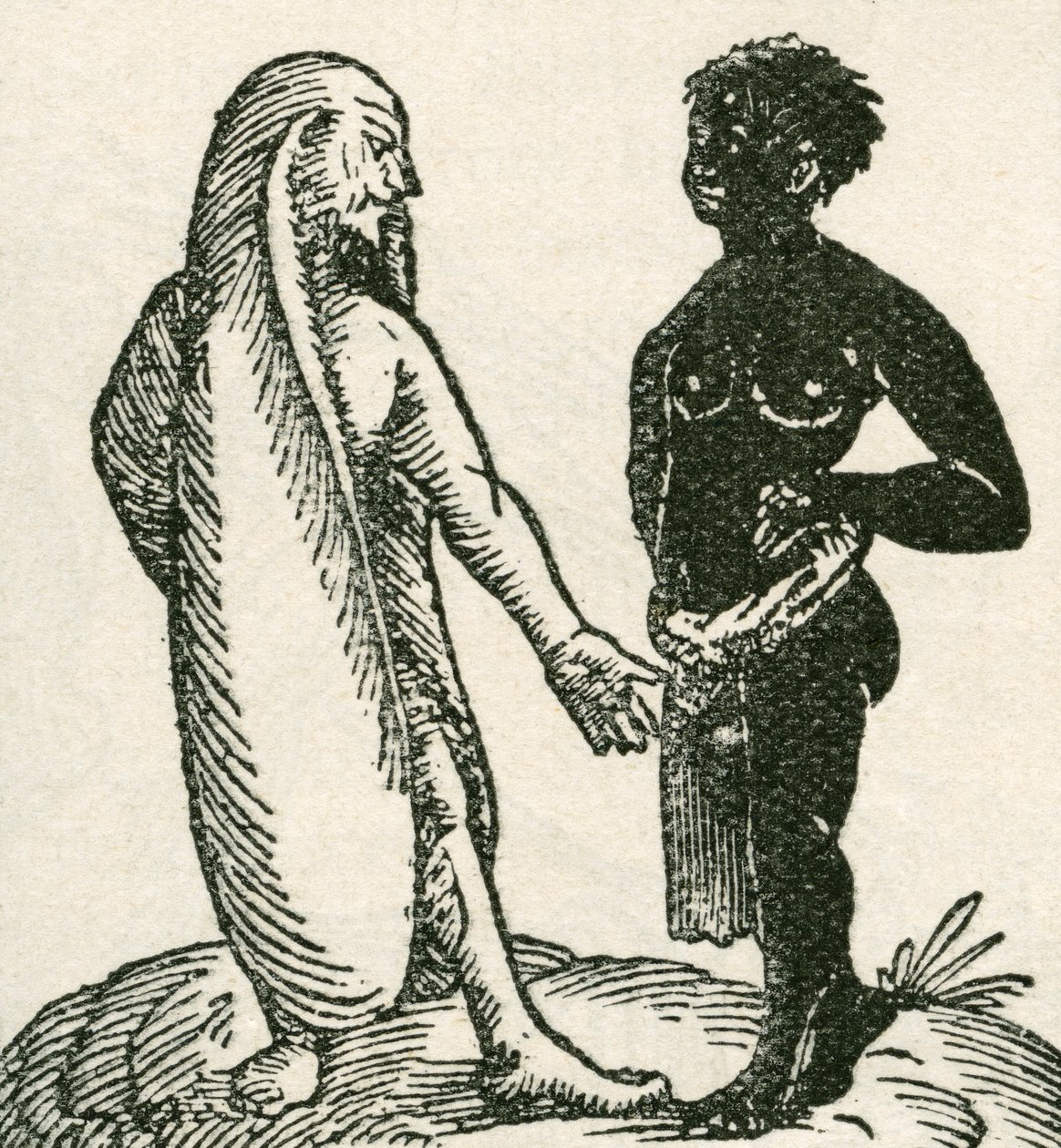 Der Langohrige Mann schimpft mit seinem Diener. Langohrige Männer sollen in Afrika gelebt haben. Es wurde gesagt, dass sie auf einem Ohr liegend schlafen und das andere als Decke benutzen. Aus The Strand Magazine, veröffentlicht 1897. von English School