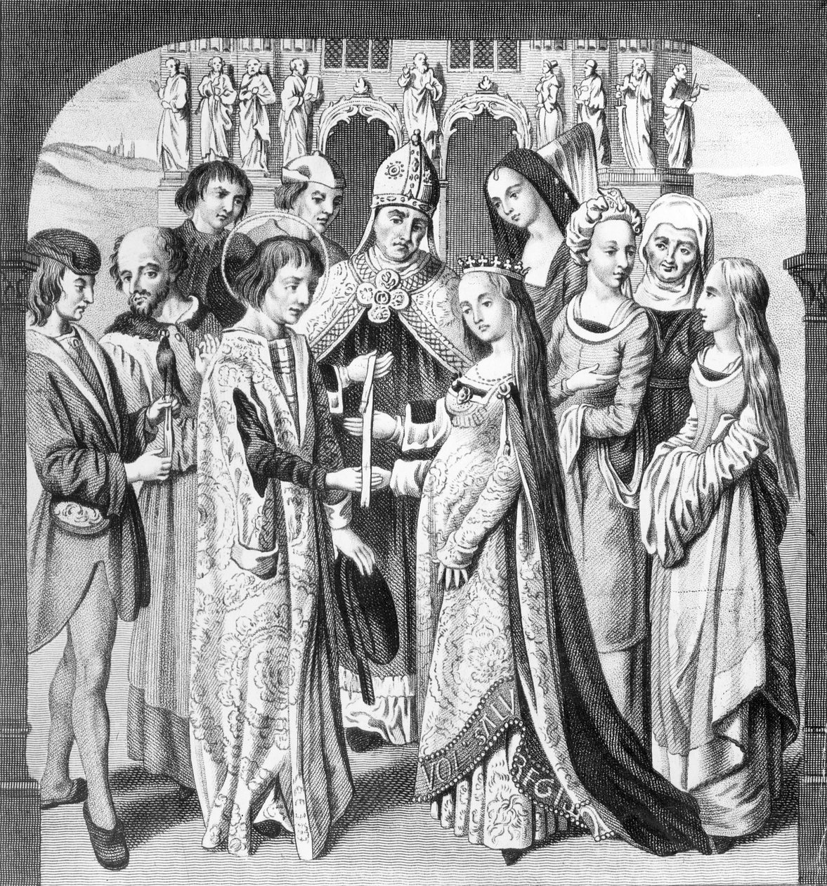 Die Hochzeit von Heinrich VI. und Margarete von Anjou, graviert von Freeman von English School