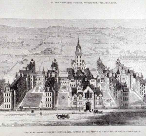 Das Marylebone-Infirmary, Notting Hill, eröffnet von dem Prinzen und der Prinzessin von Wales, aus The Illustrated London News, 7. Februar 1881 von English School
