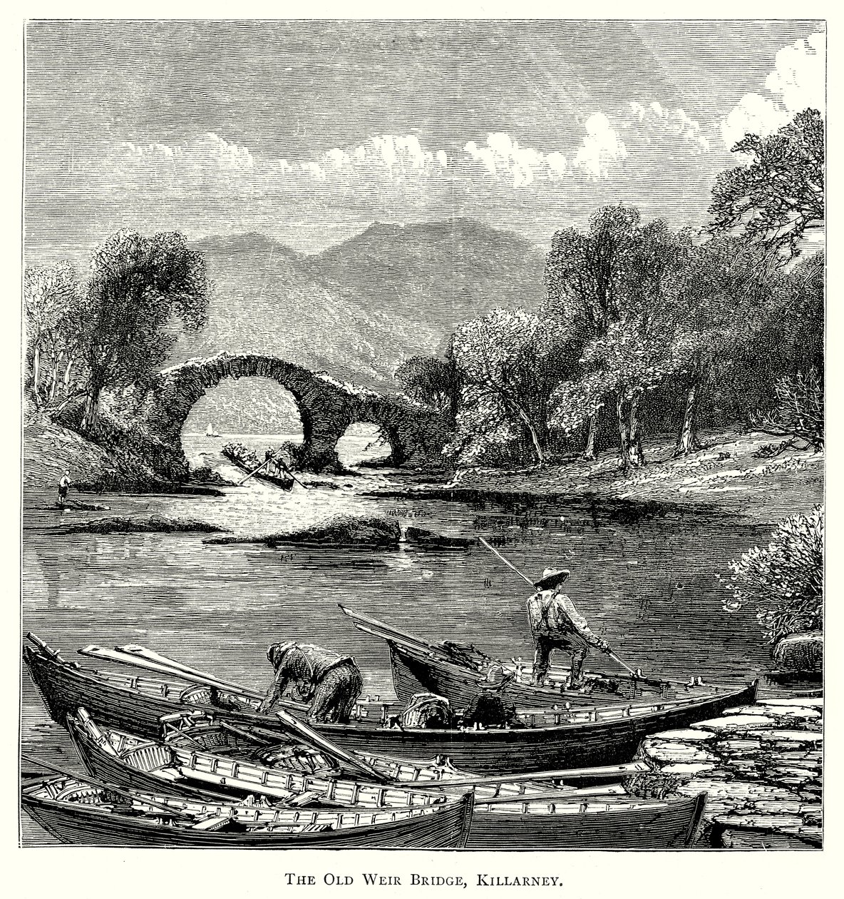 Die alte Weir-Brücke, Killarney (Gravur) von English School